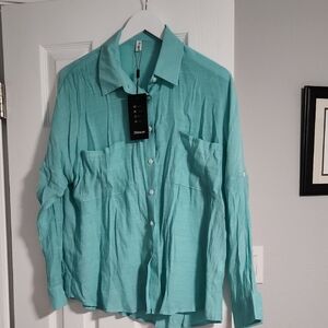 Elegant Women's Button Down Shirt - Aqua
